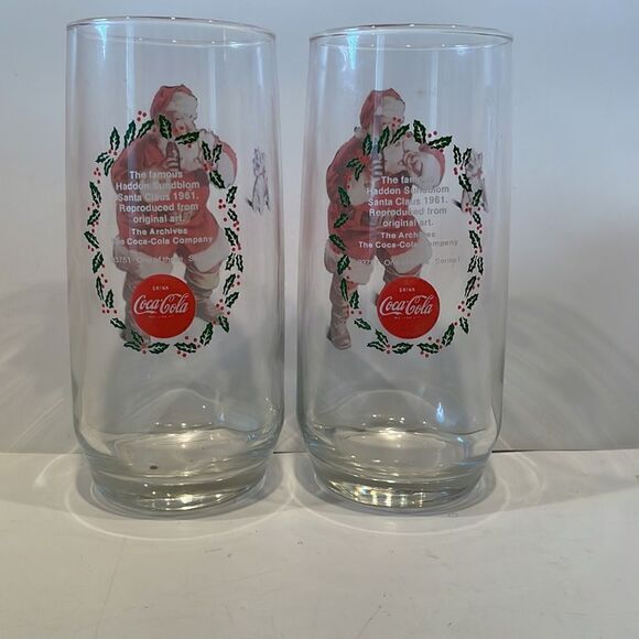 COCA COLA Santa Claus Drinking Glass "Haddon Sundblom vtg 80’s set of 2 - Picture 5 of 5